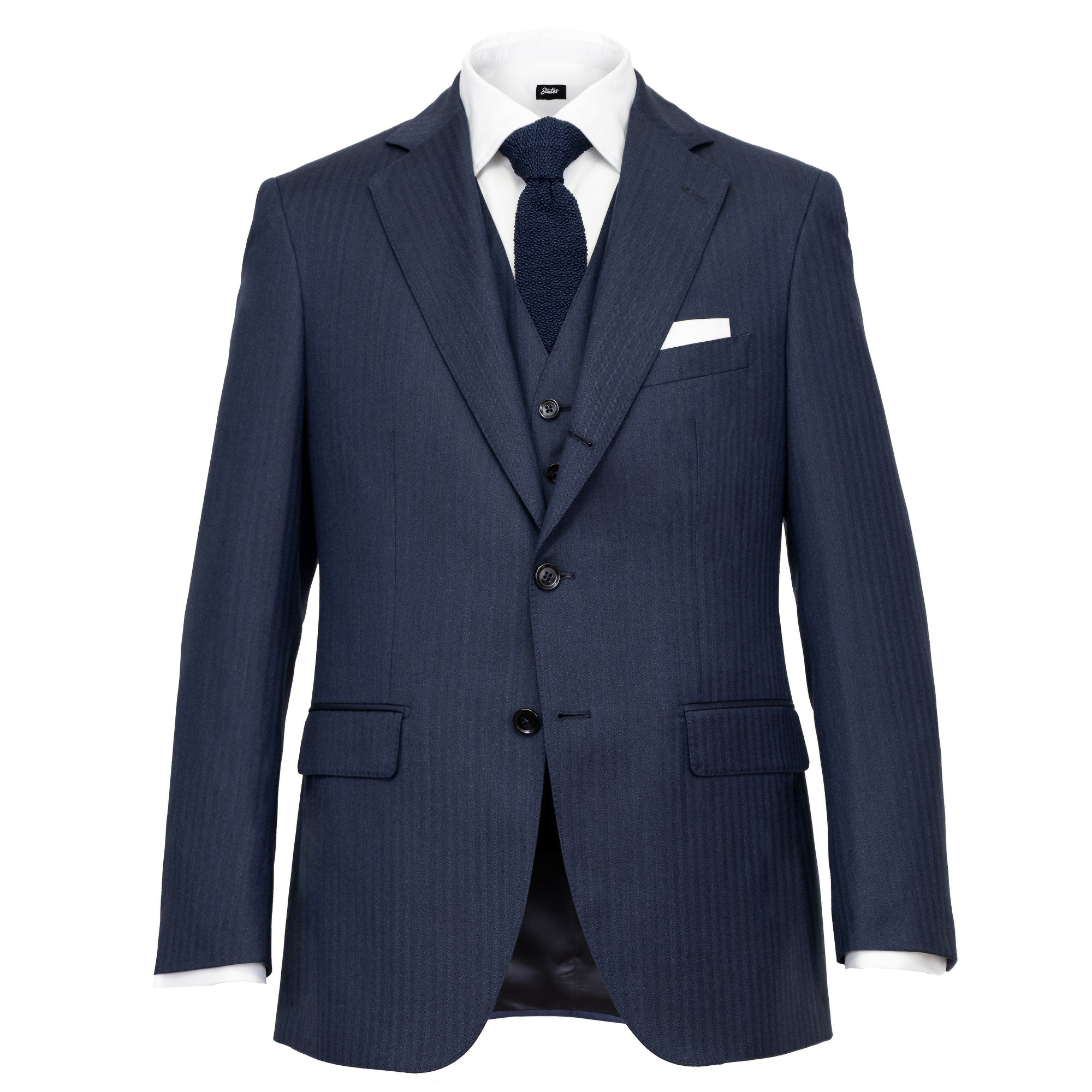 THREE PIECE NAVY HERRINGBONE SUIT