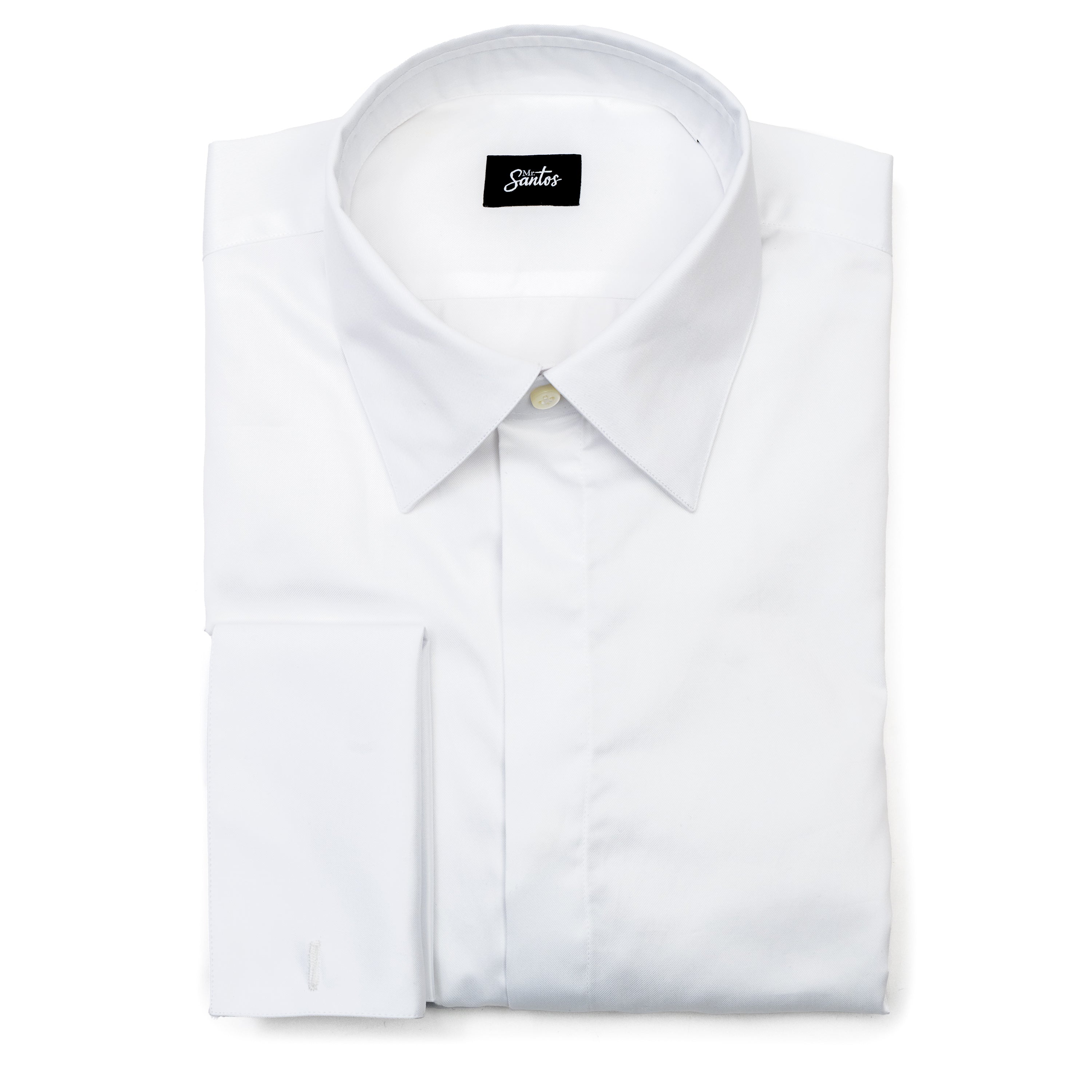 WHITE FINE TWILL DOUBLE CUFF DRESS SHIRT