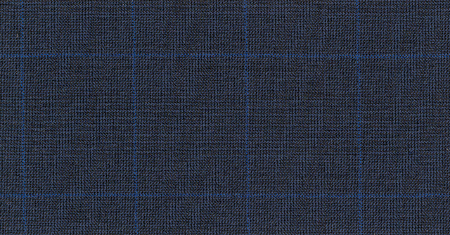Stoffbibliothek: Mittelgrauer Blue medium check savile row classics suiting-Stoff von SCABAL – Maßanfertigung in Berlin
